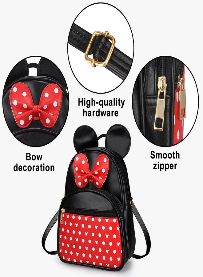 Dksyee Cute Red Backpack for Girl Bowknot Polka Dot Mini Mouse Leather Backpacks for Toddler Little Girl Backpack Kids Small Travel Backpacks Convertible Shoulder Bag Purse for Children Daypack - Image 4